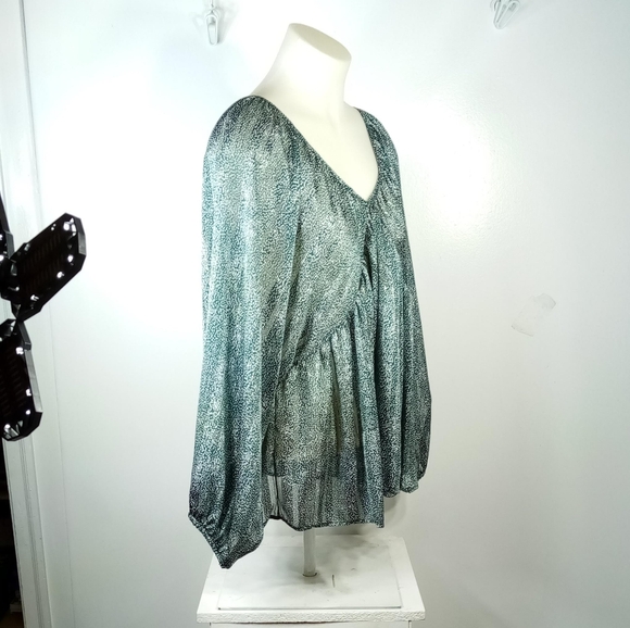 Bucket List Teal Sheer Shimmer Top Sz Lg - Picture 9 of 10